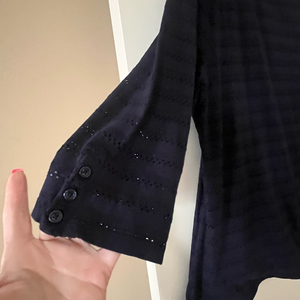 Talbots Women's Navy Blouse Lined 3/4 Sleeve with Button Cuff Detail Sz XL - Picture 14 of 14